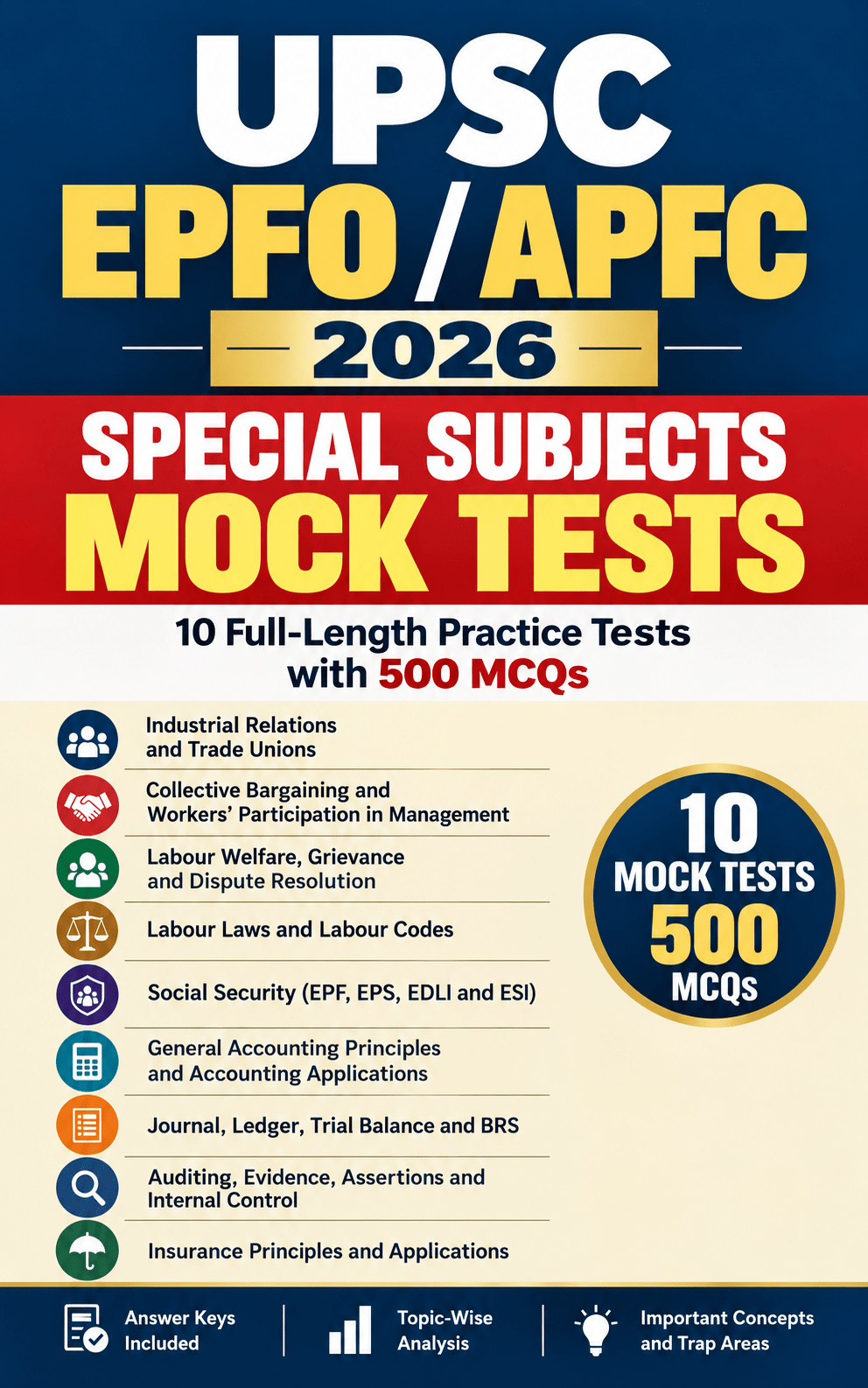 UPSC EPFO APFC 2026:10 Mock Tests | Labor laws, Audit & Insurance